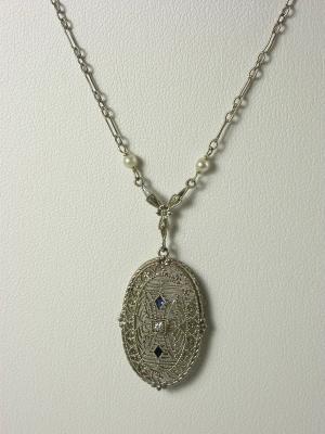 Antique  Edwardian Filigree Pendant Necklace