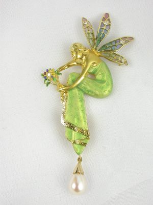 Nouveau 1910 Nymph Pendant and Brooch