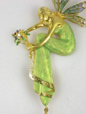 Nouveau 1910 Nymph Pendant and Brooch