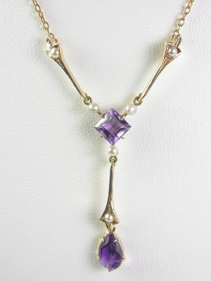 1950s Amethyst and Pearl Pendant