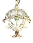 Art Nouveau Peridot and Seed Pearl Pendant