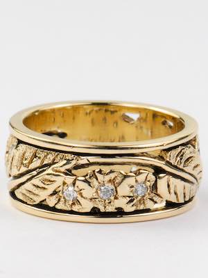 Floral & Diamond Vintage Wedding Ring