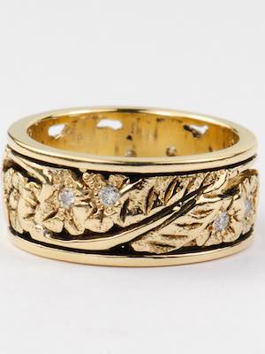 Floral & Diamond Vintage Wedding Ring