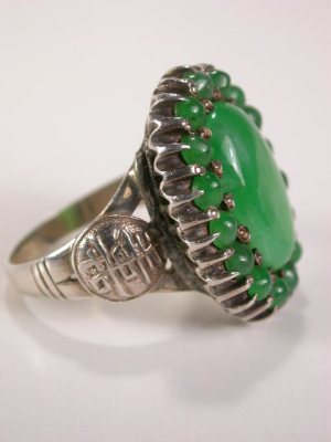 Chinese Antique Jade Ring in Sterling Silver