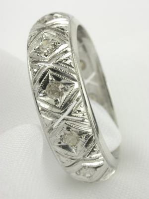 Antique Art Deco Filigree and Diamond Wedding Ring