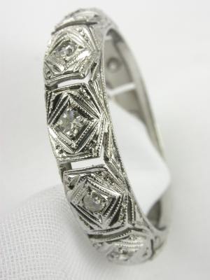 Antique Art Deco Filigree and Diamond Wedding Ring