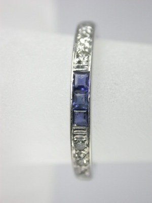 Art Deco Sapphire and Diamond Platinum Wedding Ring