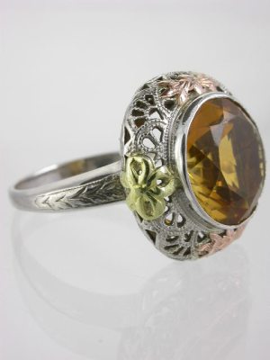 Antique Citrine Filigree Engagement Ring