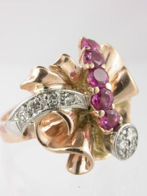 Retro Ruby and Diamond Antique Ring