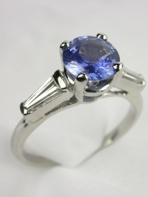 Sapphire and Baguette Diamond Engagement Ring