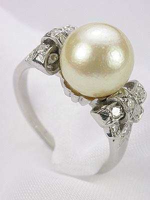 Retro Pearl and Diamond Engagement Ring