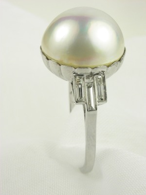 Antique Mobe Pearl Engagement Ring
