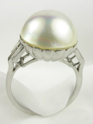 Antique Mobe Pearl Engagement Ring