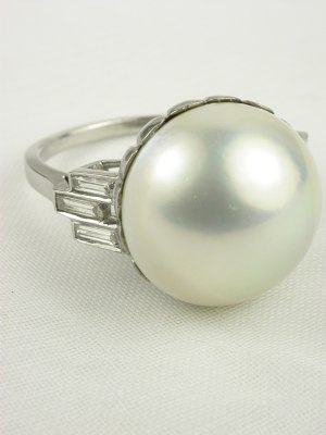 Antique Mobe Pearl Engagement Ring