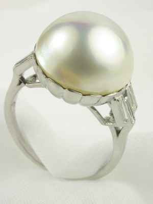 Antique Mobe Pearl Engagement Ring