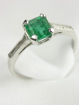 Antique Emerald Engagement Ring in Platinum