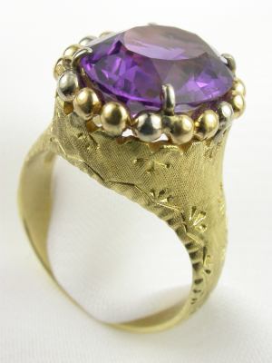 Amethyst  Hand Engraved Cocktail Ring