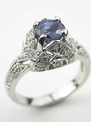 Antique Style Platinum Sapphire Engagement Ring