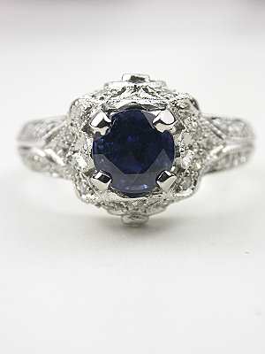 Antique Style Platinum Sapphire Engagement Ring