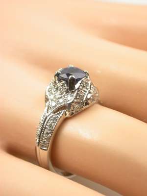 Antique Style Platinum Sapphire Engagement Ring