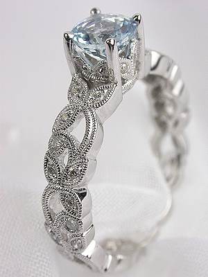 Charming Floral Aquamarine Engagement Ring