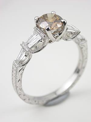 Dramatic Champagne Diamond Engagement Ring