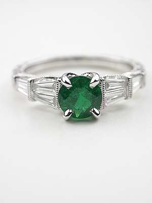 Emerald and Baguette Cut Diamond Engagement Ring