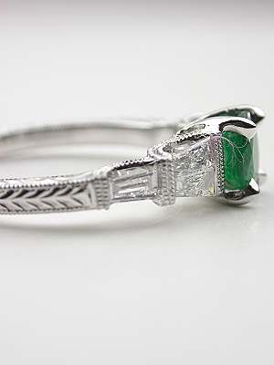 Emerald and Baguette Cut Diamond Engagement Ring