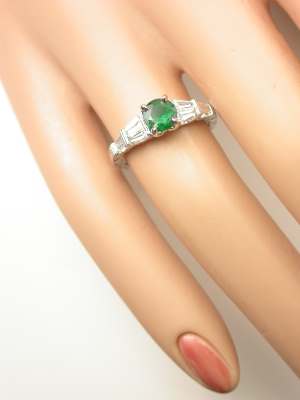 Emerald and Baguette Cut Diamond Engagement Ring