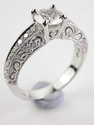 Filigree Engagement Ring with White Sapphire