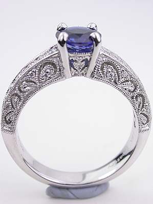 Pierced and Engraved Sapphire Engagement Ring