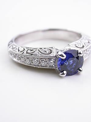 Pierced and Engraved Sapphire Engagement Ring