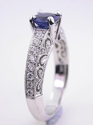 Pierced and Engraved Sapphire Engagement Ring