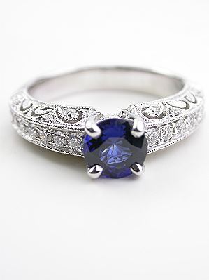 Pierced and Engraved Sapphire Engagement Ring