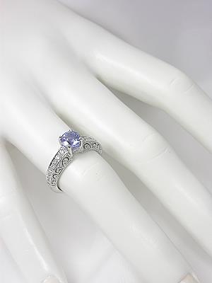 Pierced and Engraved Sapphire Engagement Ring