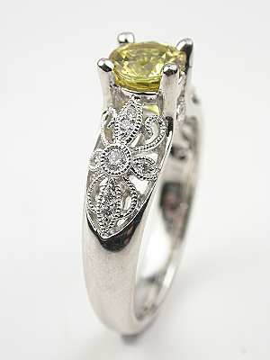 Yellow Sapphire Engagement Ring with Floral Design