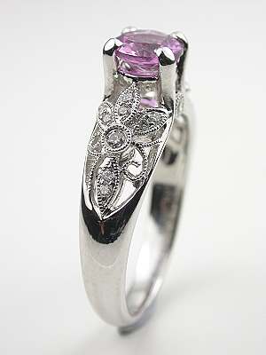 Pink Sapphire Engagement Ring with Floral Motif