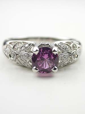 Pink Sapphire Engagement Ring with Floral Motif
