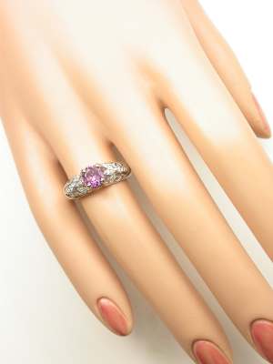 Pink Sapphire Engagement Ring with Floral Motif