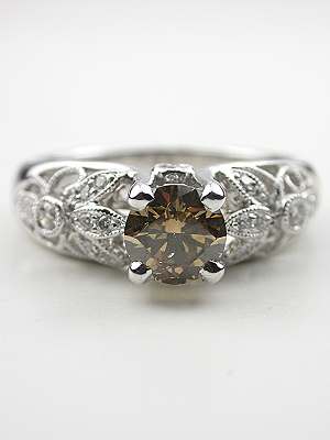 Floral and Leaf Engagement Ring