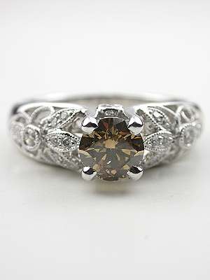 Floral and Leaf Engagement Ring