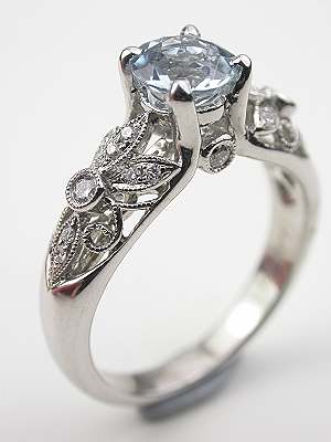 Aquamarine Engagement Ring with Pierced Motif