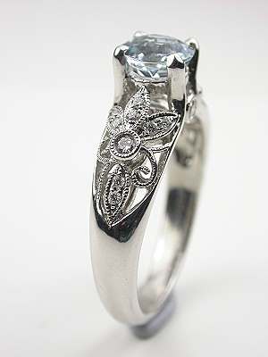 Aquamarine Engagement Ring with Pierced Motif