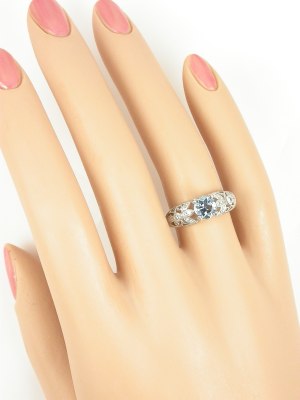 Aquamarine Engagement Ring with Pierced Motif
