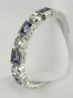 Sapphire Wedding Ring with Leaf Design