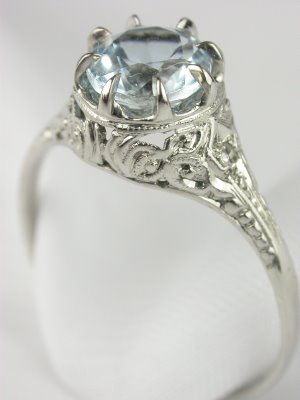 Edwardian Aquamarine Filigree Engagement Ring