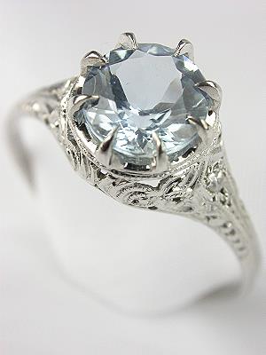 Edwardian Aquamarine Filigree Engagement Ring