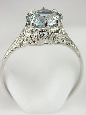 Edwardian Aquamarine Filigree Engagement Ring