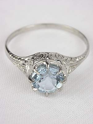 Edwardian Aquamarine Filigree Engagement Ring