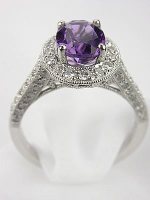 Antique Style Amethyst Engagement Ring